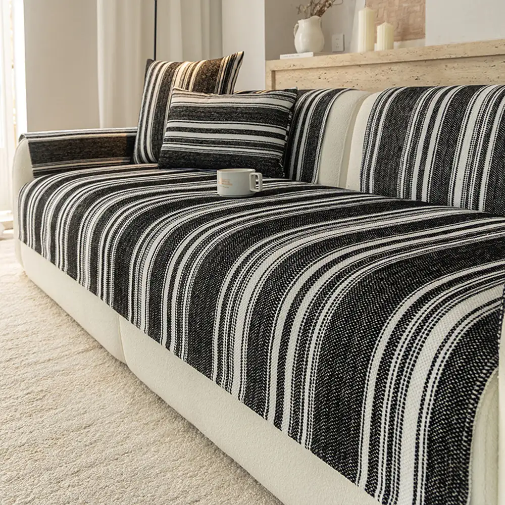 Natural Stripe Chenille Thickend Sofa Protection Washable Non-Slip Couch Cover - Image 9