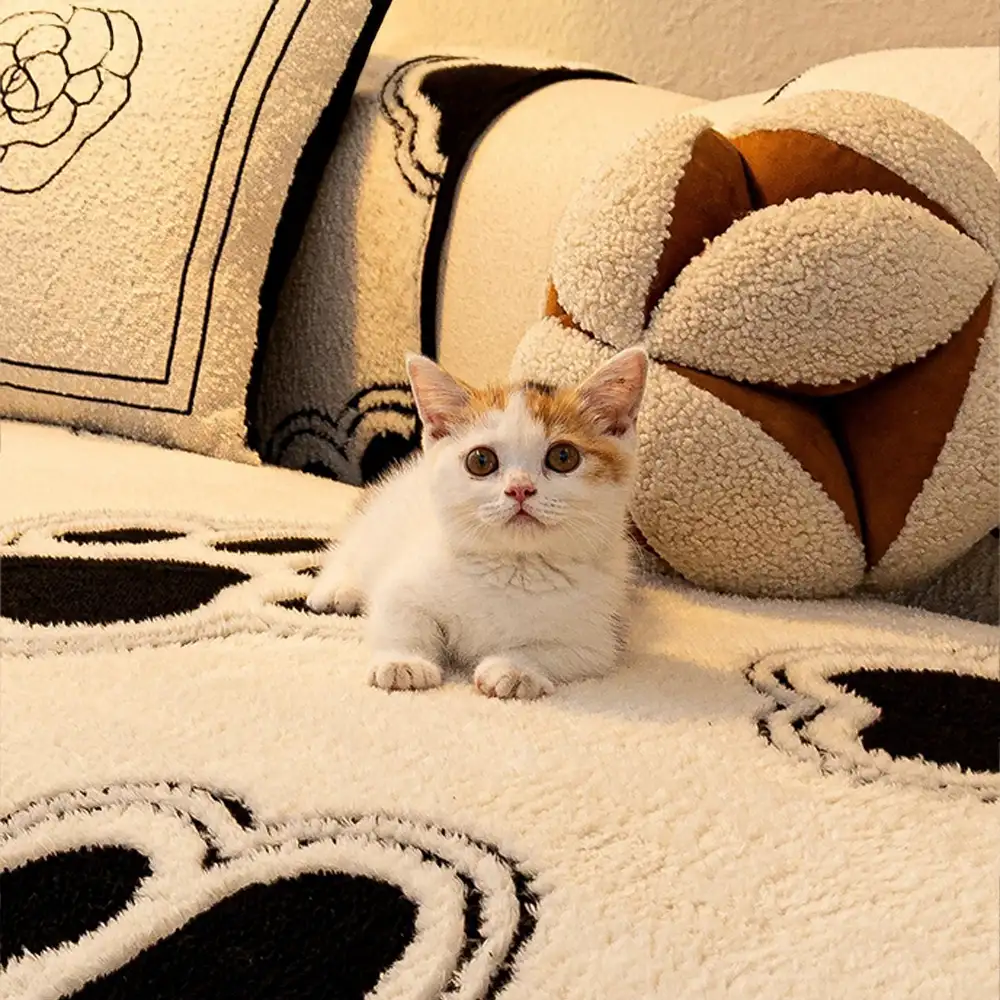 Paw Print Soft Polar Fleece Sofa Protector Non-slip Couch Cover - Image 11