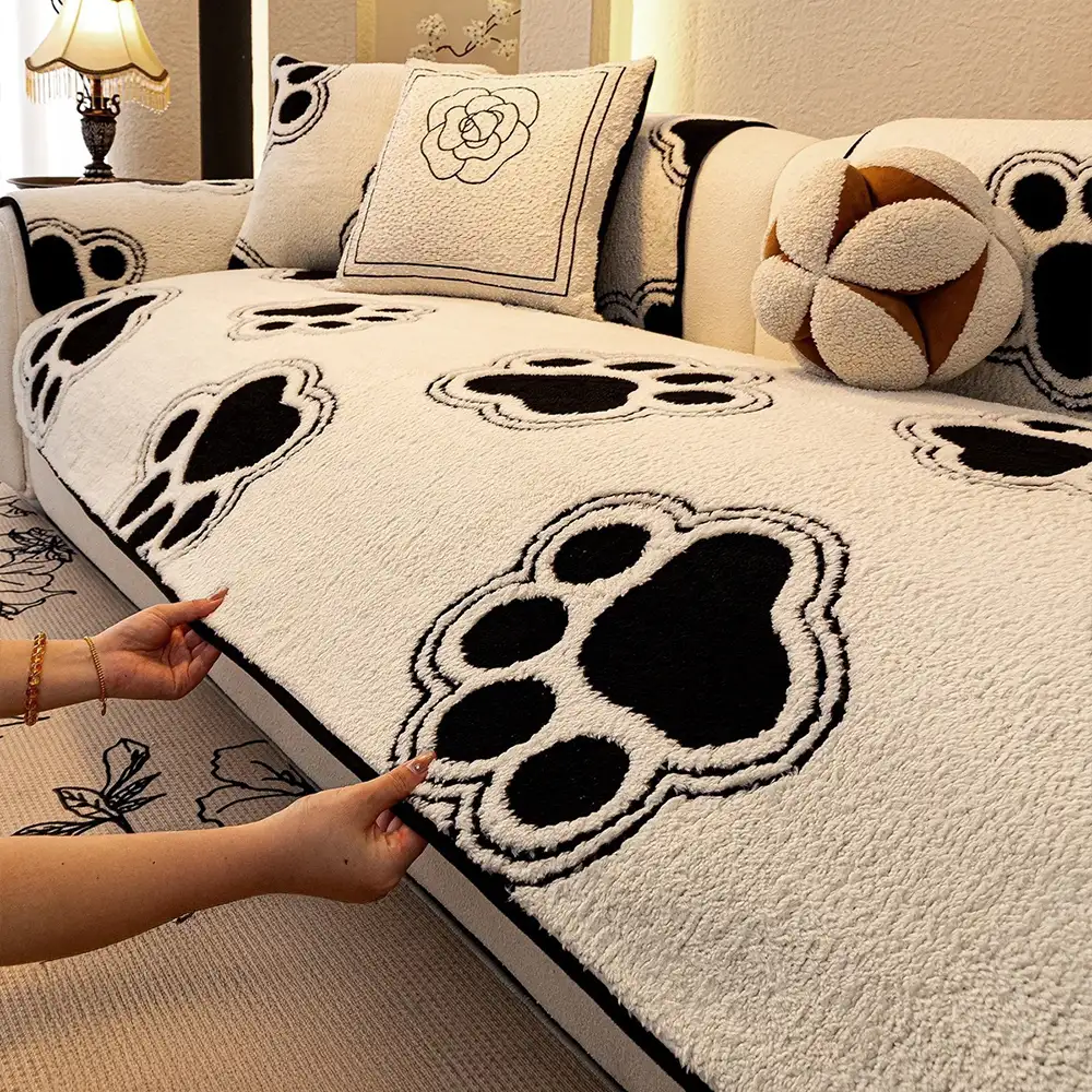 Paw Print Soft Polar Fleece Sofa Protector Non-slip Couch Cover - Image 6