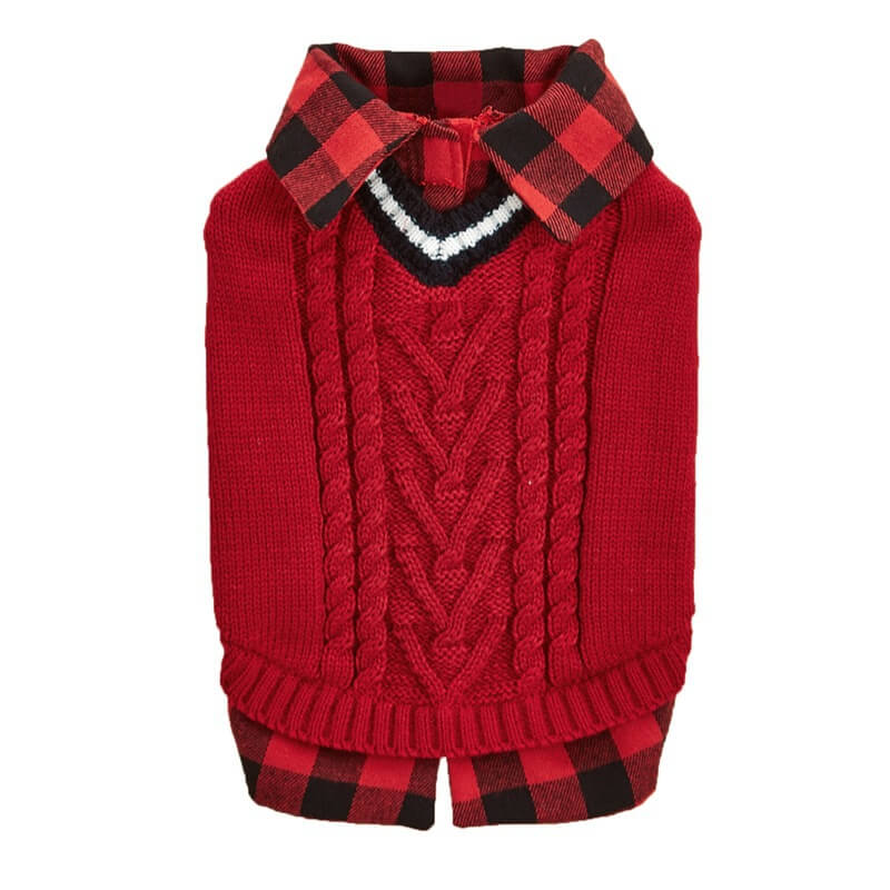 Perfect for Fall Winter Plaid Collar Cable Knit Dog Sweater Vest - Image 11