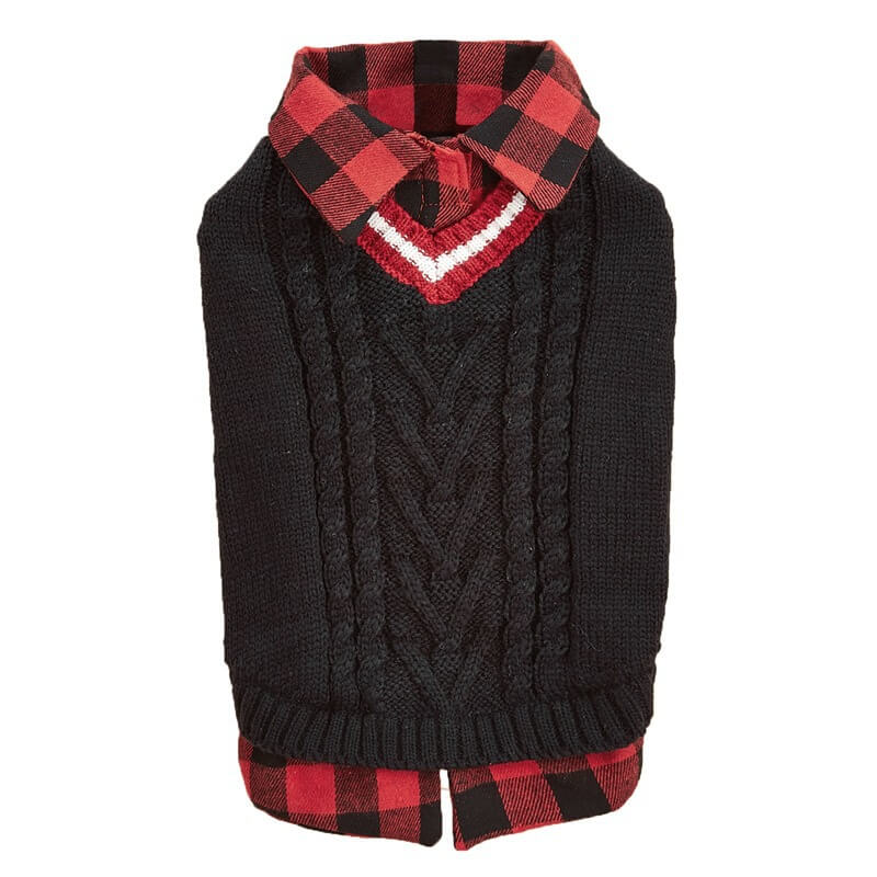 Perfect for Fall Winter Plaid Collar Cable Knit Dog Sweater Vest - Image 12