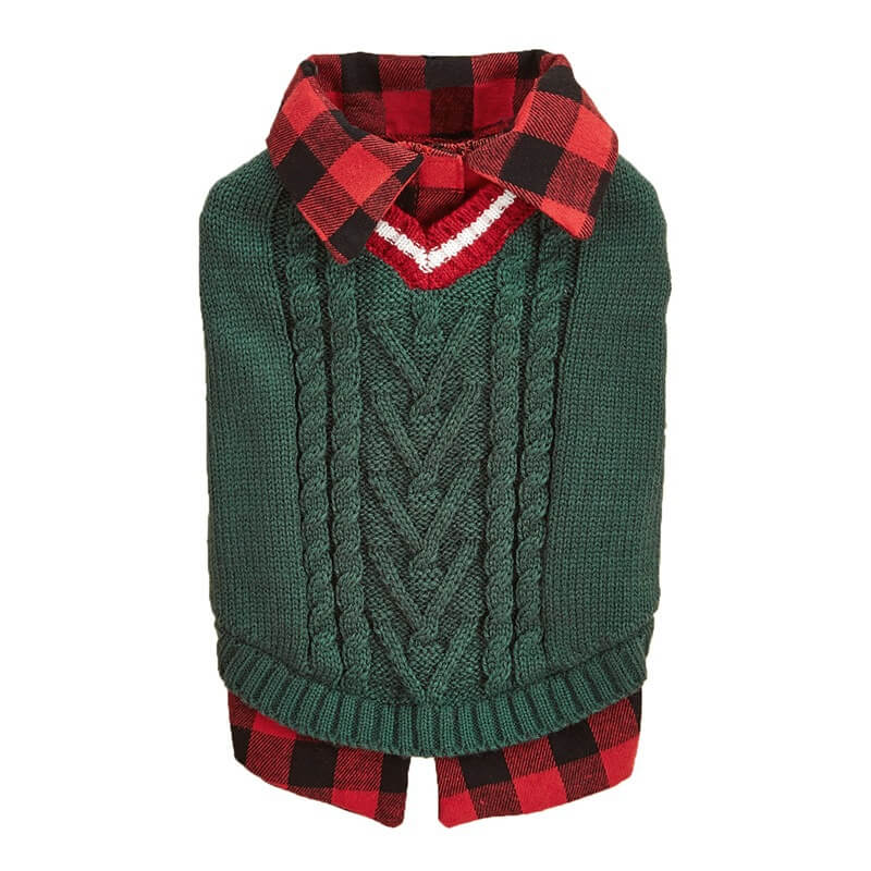 Perfect for Fall Winter Plaid Collar Cable Knit Dog Sweater Vest - Image 13