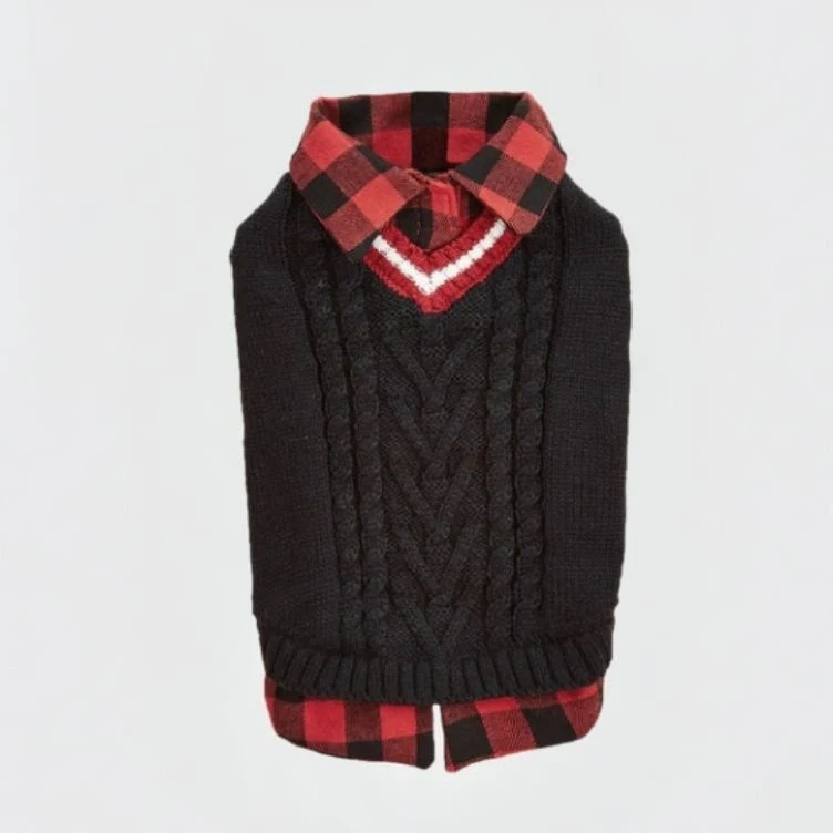 Perfect for Fall Winter Plaid Collar Cable Knit Dog Sweater Vest - Image 15