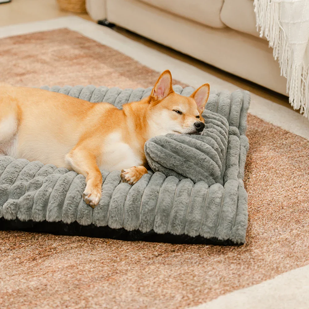 Plush Fluffy Thick Comfort Calming Dog Bed with Pillow - Image 4