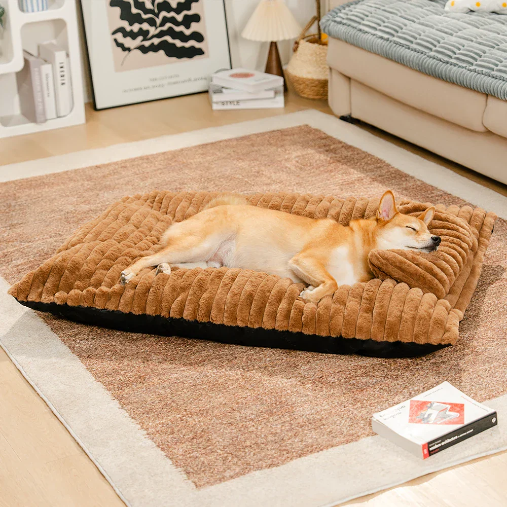Plush Fluffy Thick Comfort Calming Dog Bed with Pillow - Image 8