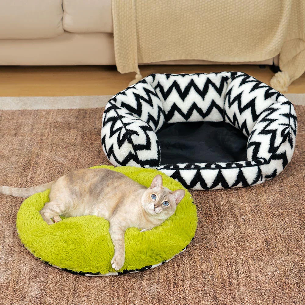 Plush Retreat Chevron Cat Bed-The Warm Hugger - Image 2