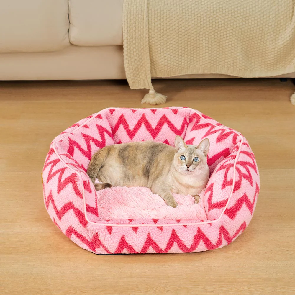 Plush Retreat Chevron Cat Bed-The Warm Hugger - Image 3