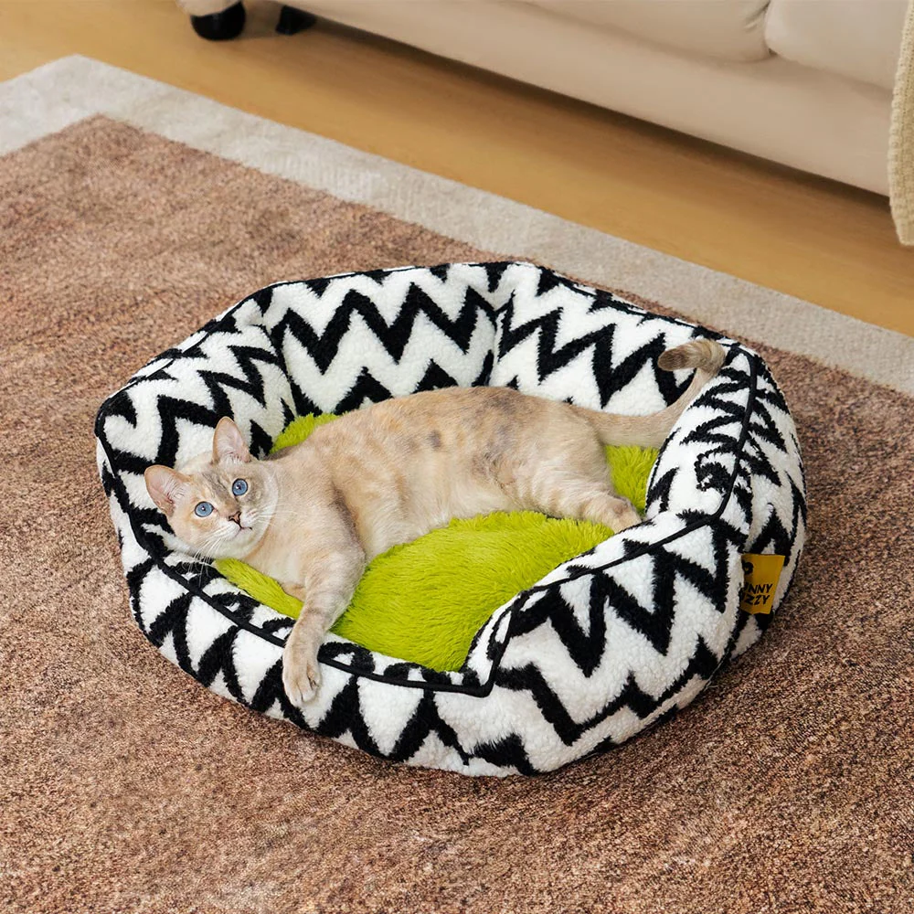 Plush Retreat Chevron Cat Bed-The Warm Hugger - Image 4