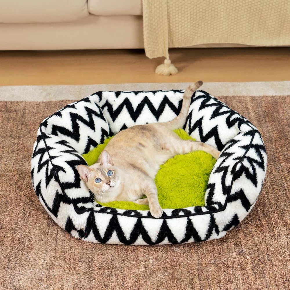 Plush Retreat Chevron Cat Bed-The Warm Hugger - Image 5
