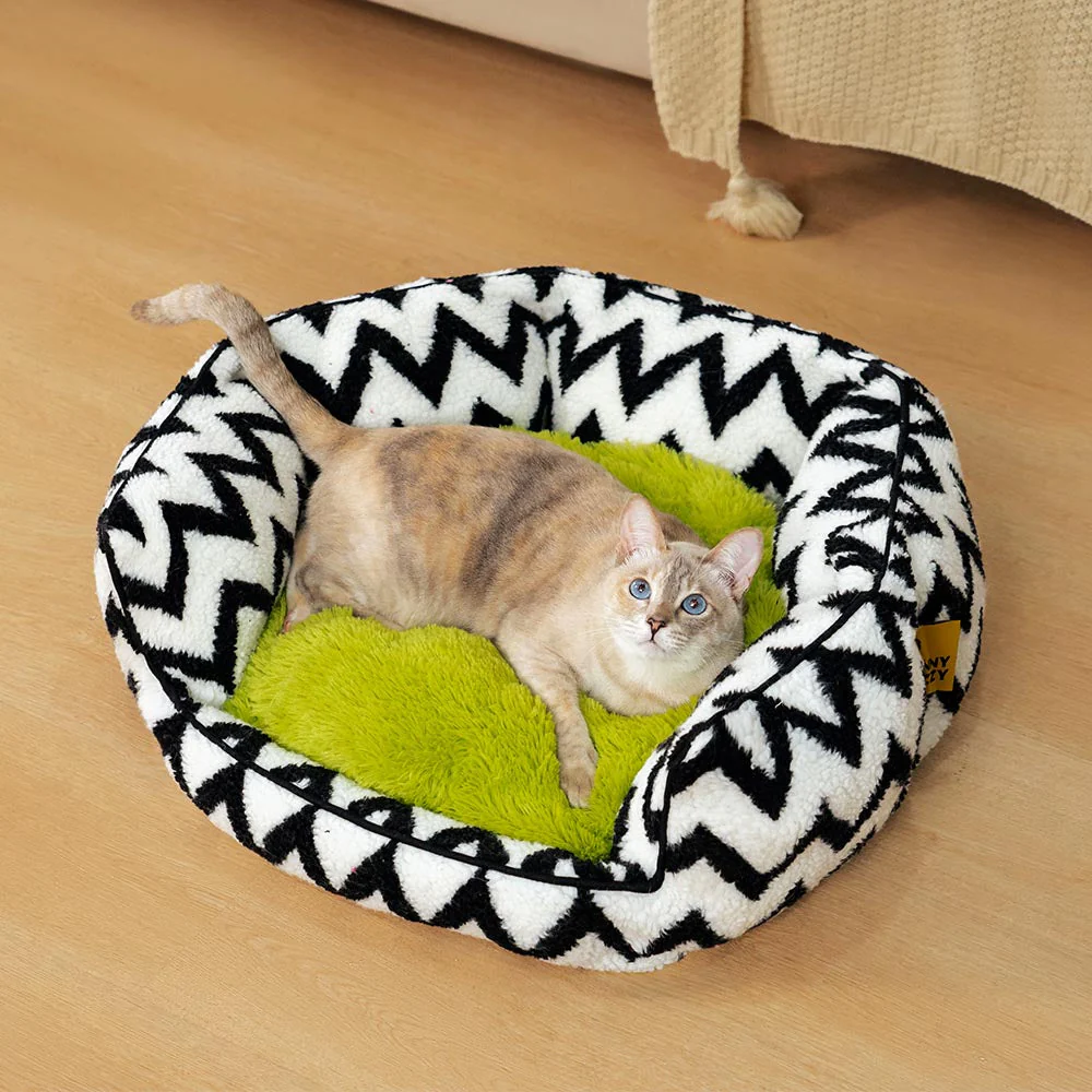 Plush Retreat Chevron Cat Bed-The Warm Hugger - Image 6