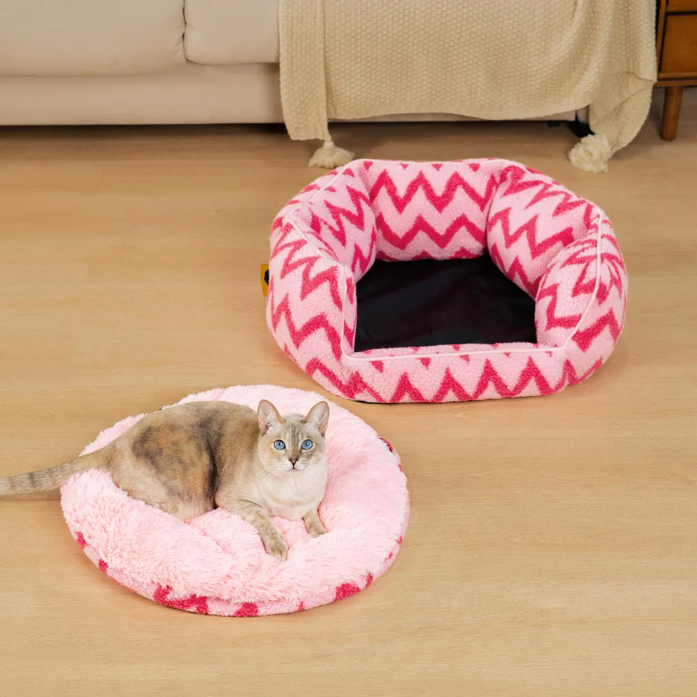 Plush Retreat Chevron Cat Bed-The Warm Hugger - Image 7