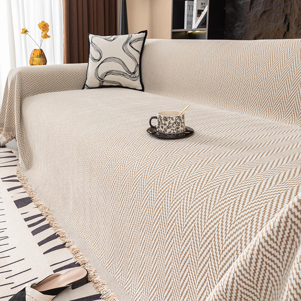 Premium Herringbone Chenille Fringe Full Coverage Couch Cover - Image 3
