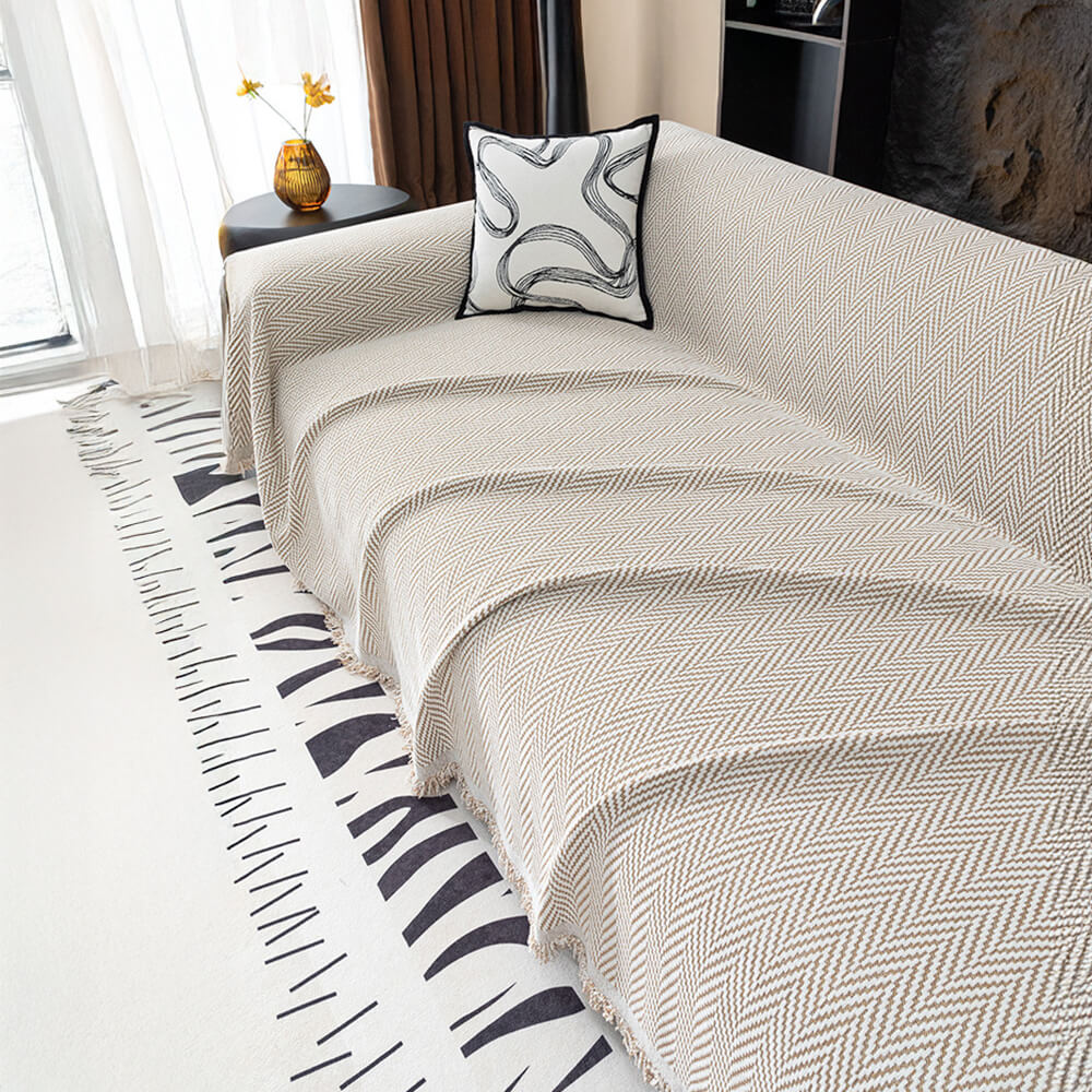Premium Herringbone Chenille Fringe Full Coverage Couch Cover - Image 9