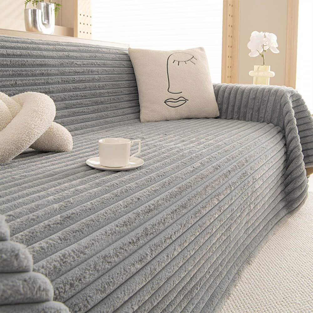 Striped Faux Rabbit Fur Multi Functional One Piece Couch Cover - Image 2