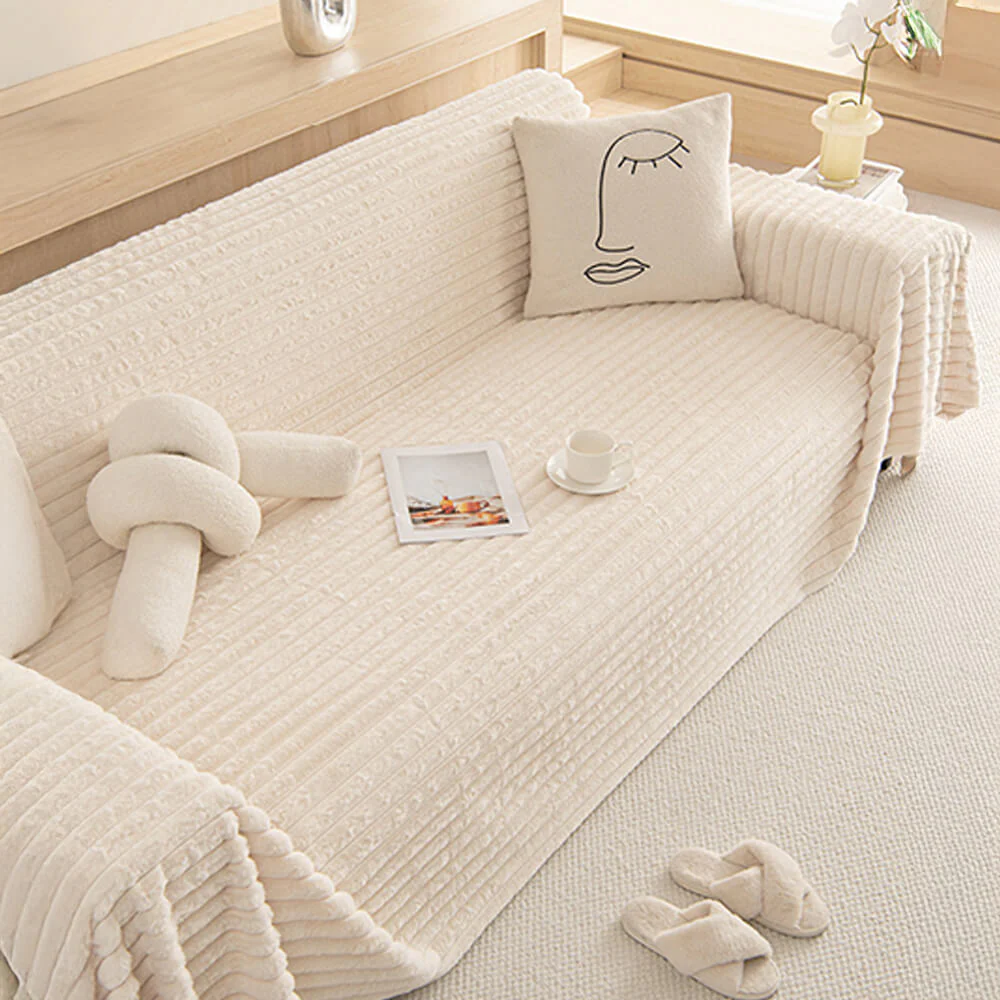 Striped Faux Rabbit Fur Multi Functional One Piece Couch Cover - Image 3