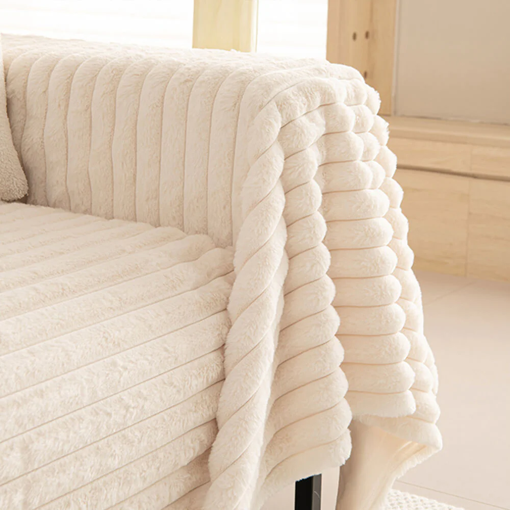 Striped Faux Rabbit Fur Multi Functional One Piece Couch Cover - Image 4
