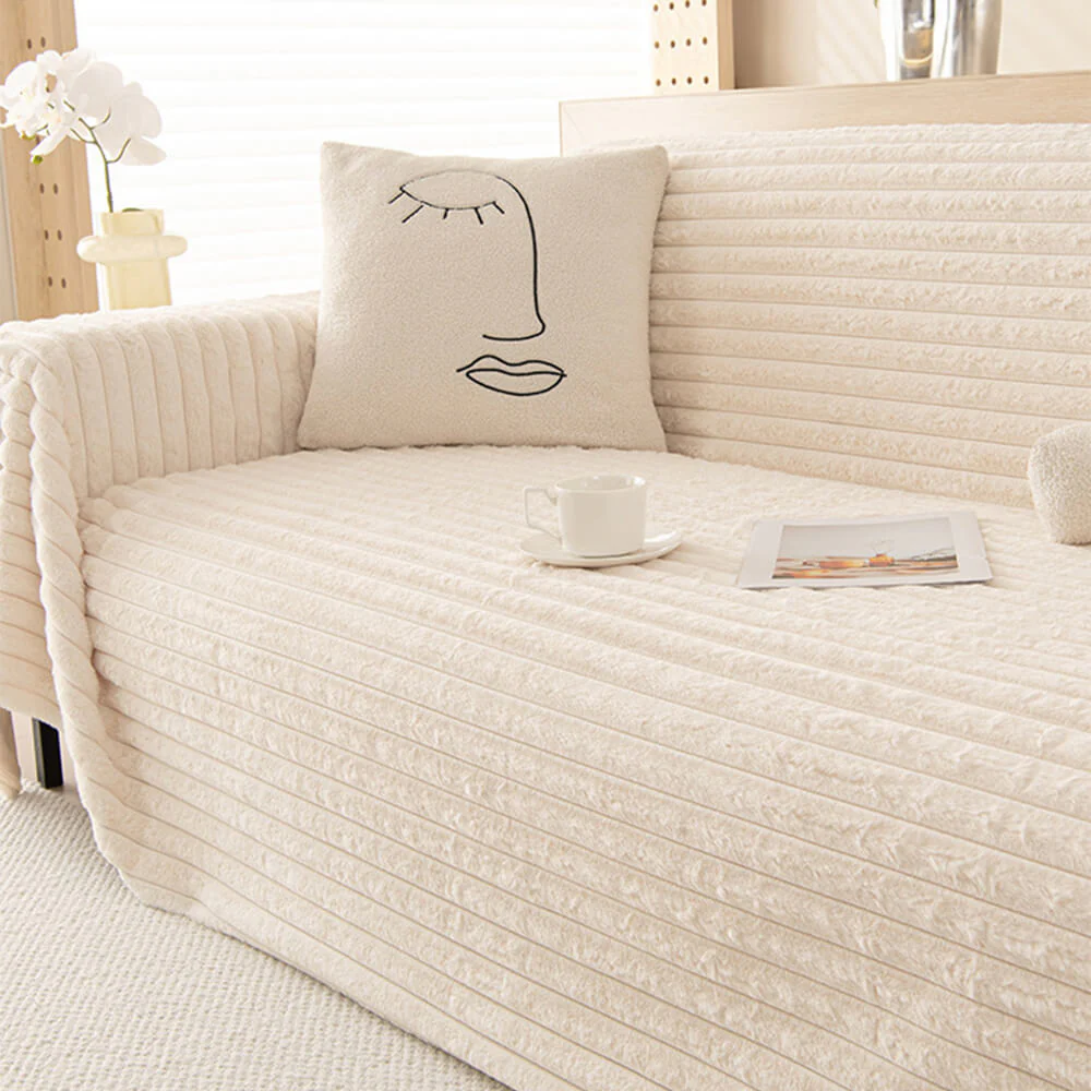 Striped Faux Rabbit Fur Multi Functional One Piece Couch Cover - Image 5