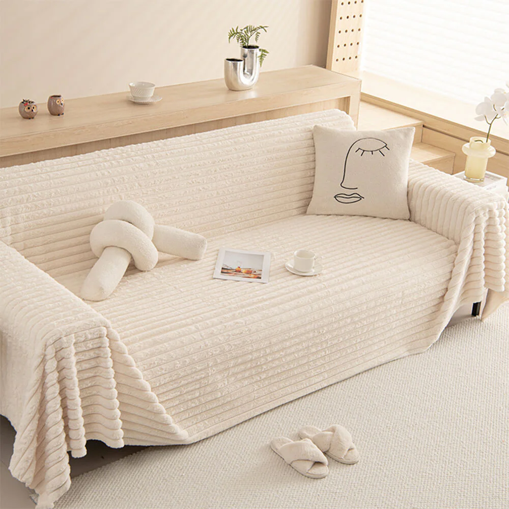 Striped Faux Rabbit Fur Multi Functional One Piece Couch Cover - Image 8