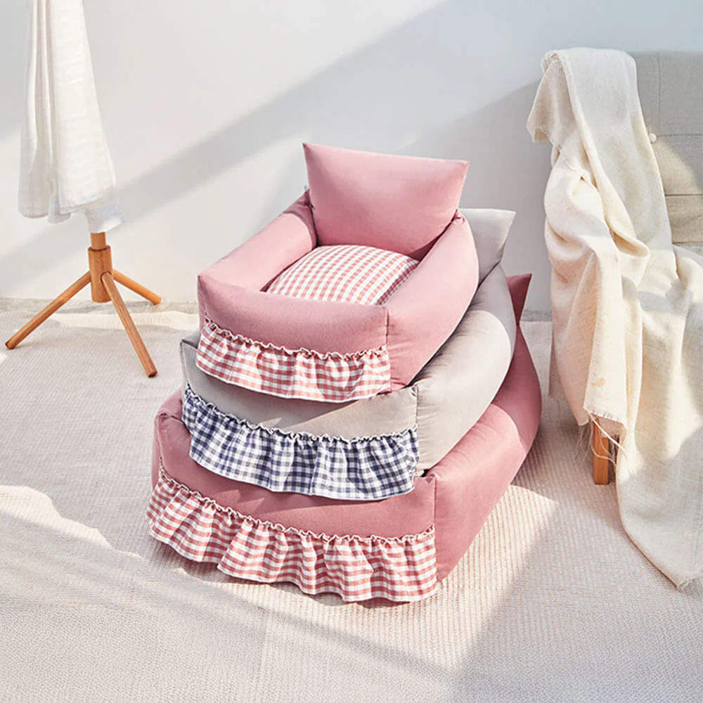 Stylish Ruffled Enhanced Backrest Washable Dog & Cat Sofa Bed - Image 6
