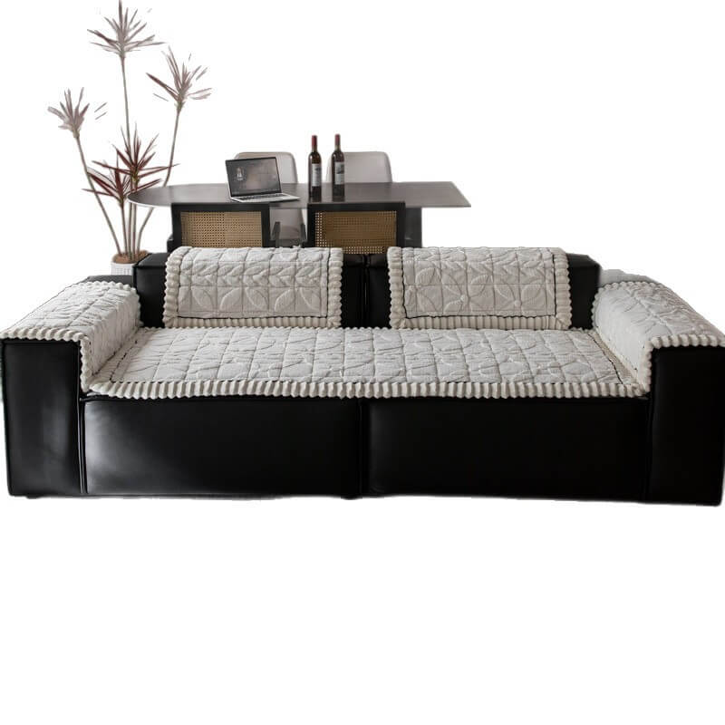 Thickened Short Plush Leaf Pattern Scratch Resistant Non-Slip Couch Cover - Image 12