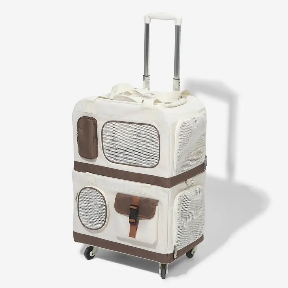 Travel Carrier Double-Layer Foldable Cat Bag with Detachable Trolley - Image 11