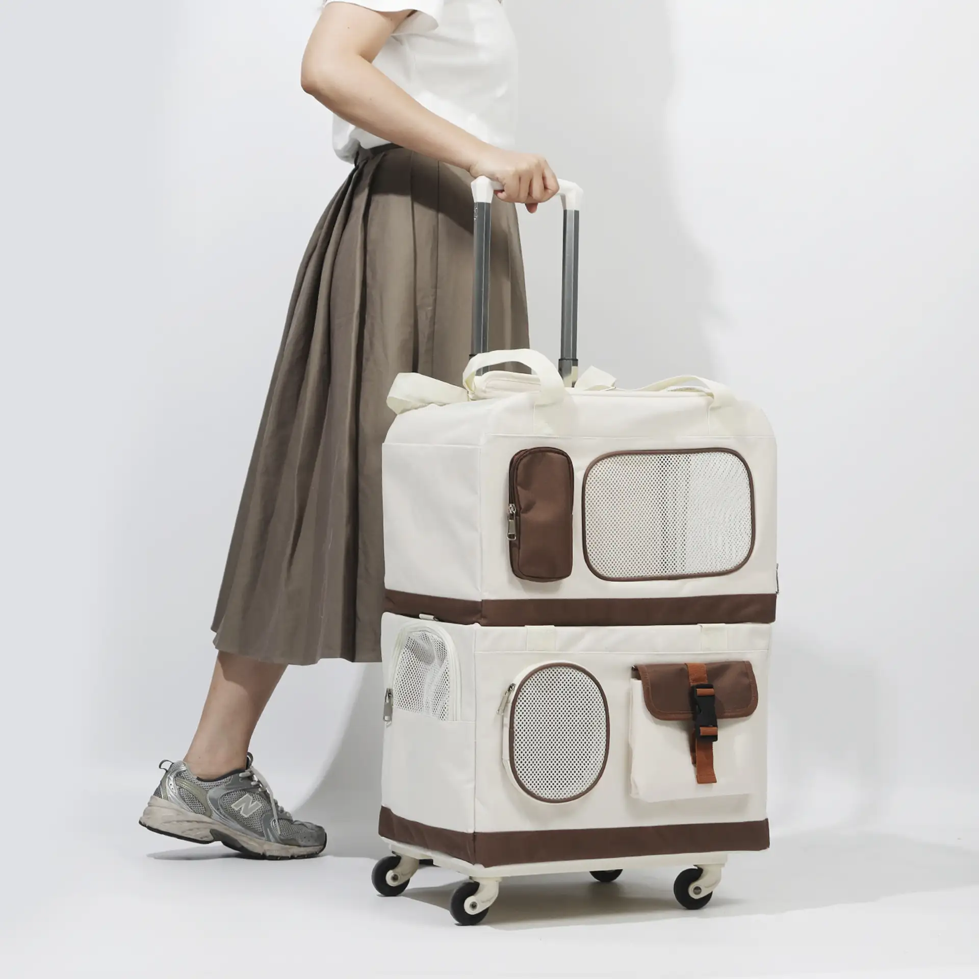 Travel Carrier Double-Layer Foldable Cat Bag with Detachable Trolley - Image 13
