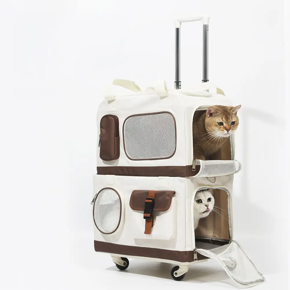 Travel Carrier Double-Layer Foldable Cat Bag with Detachable Trolley - Image 14