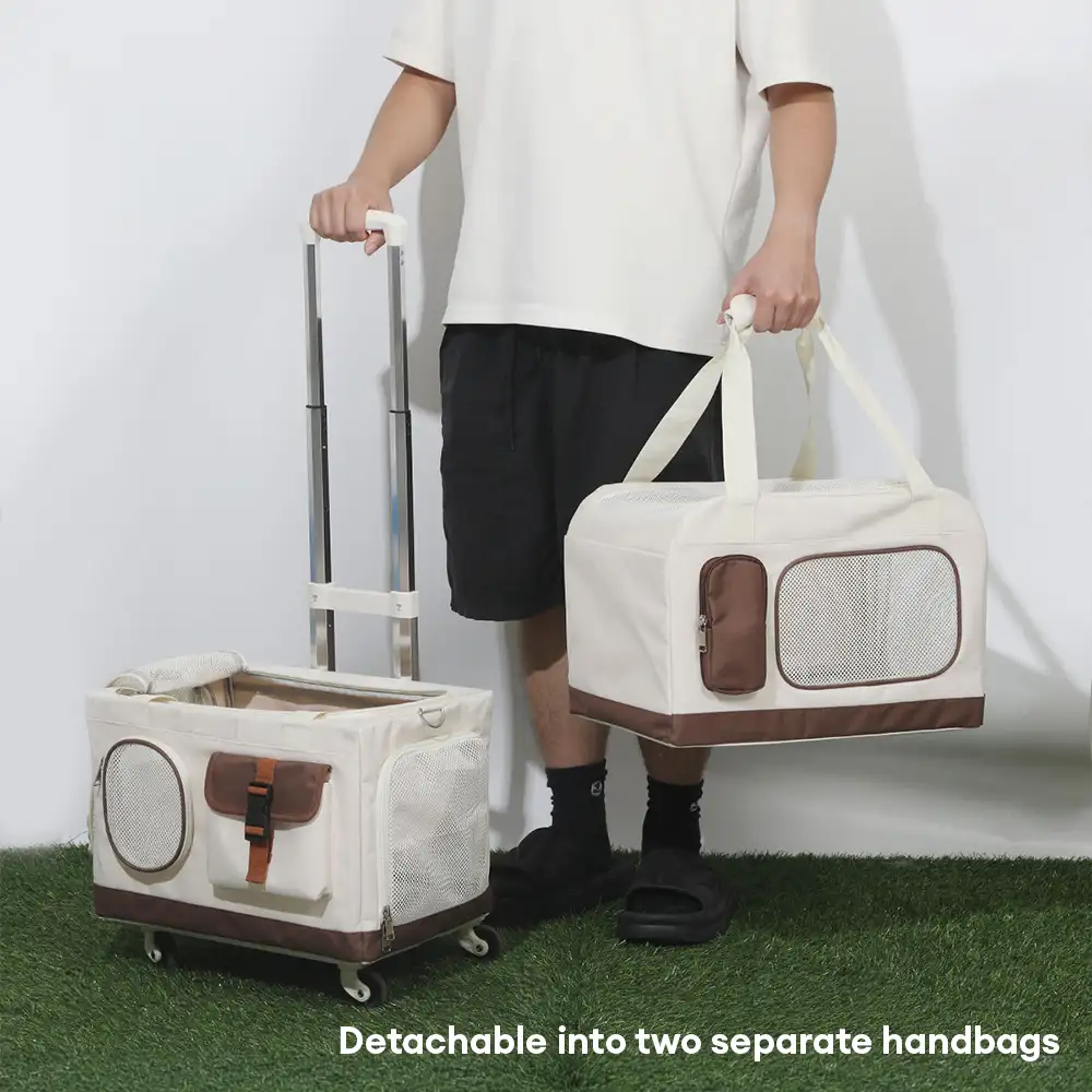 Travel Carrier Double-Layer Foldable Cat Bag with Detachable Trolley - Image 4