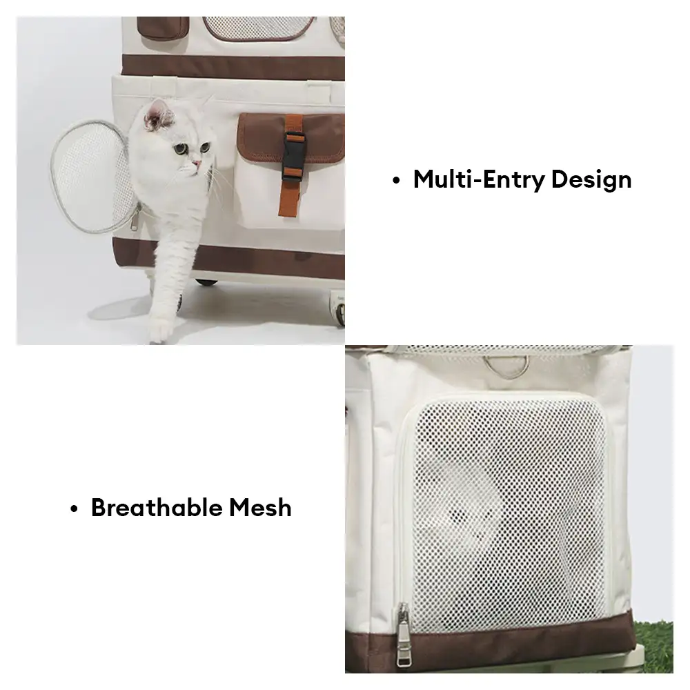 Travel Carrier Double-Layer Foldable Cat Bag with Detachable Trolley - Image 5