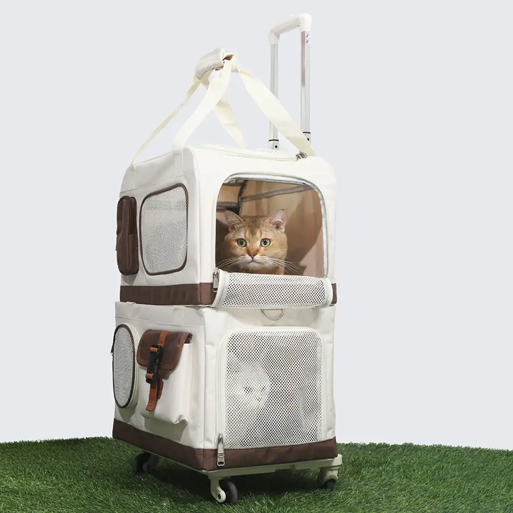 Travel Carrier Double-Layer Foldable Cat Bag with Detachable Trolley - Image 7