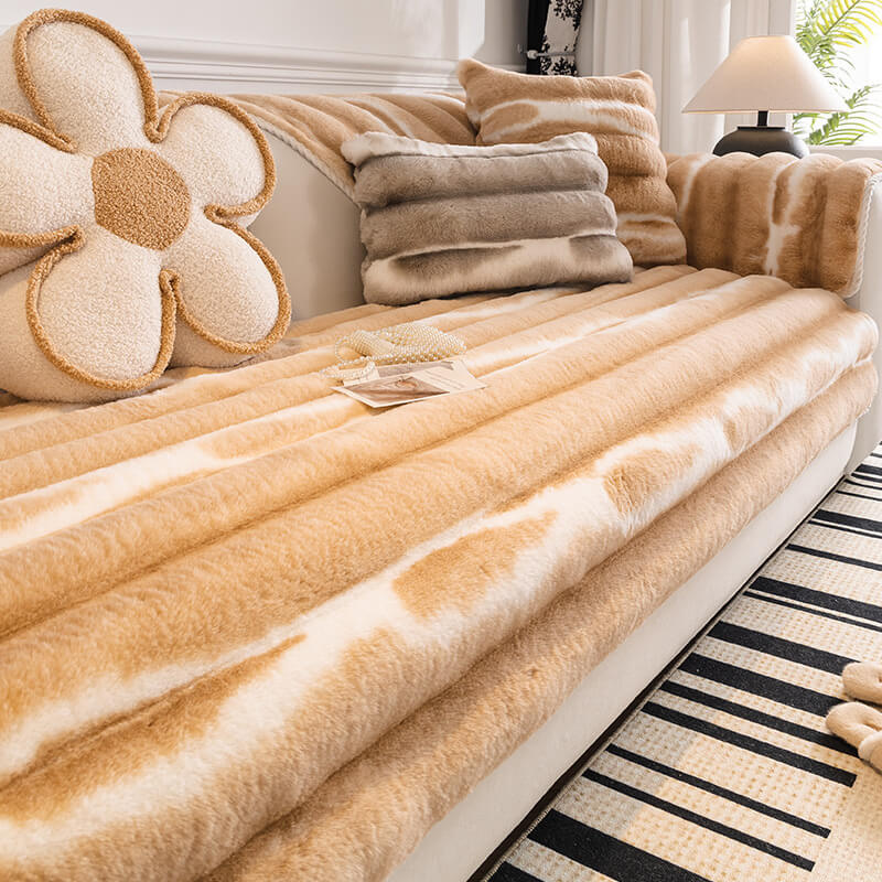 Trendy Beautiful Gradient Colour Stripe Plush Couch Cover - Image 2