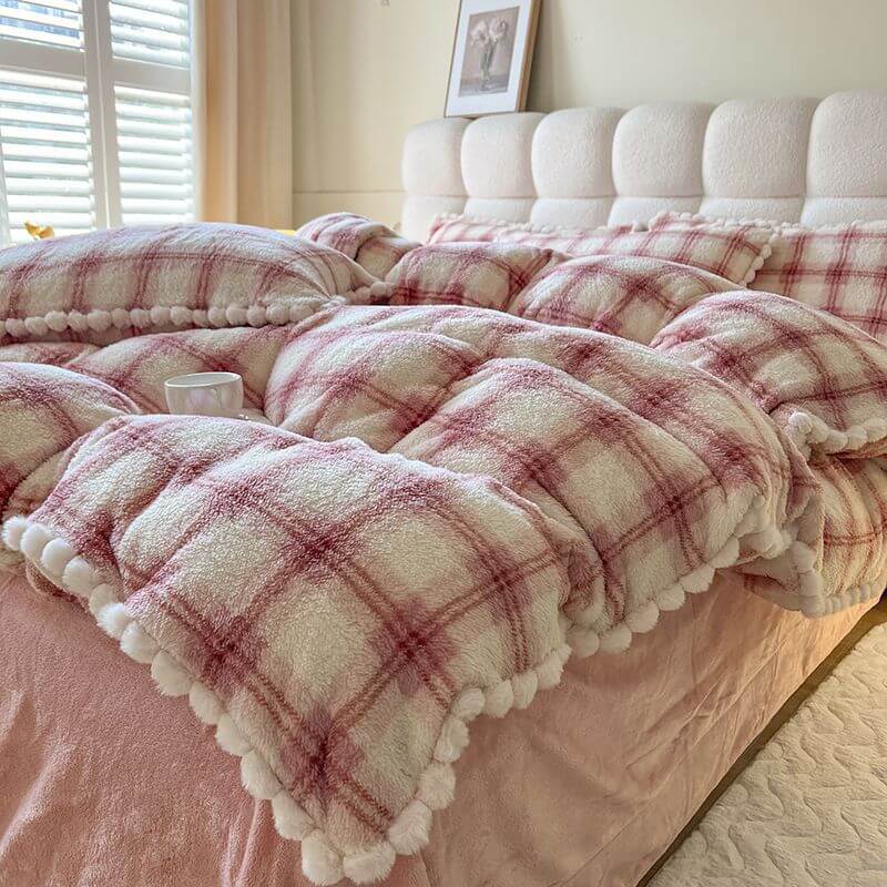 Trendy Fluffy Plaid Soft Plush Bed Sheet Set - Image 5