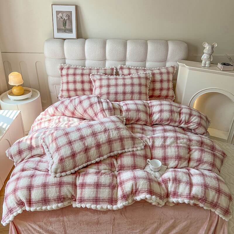 Trendy Fluffy Plaid Soft Plush Bed Sheet Set - Image 8
