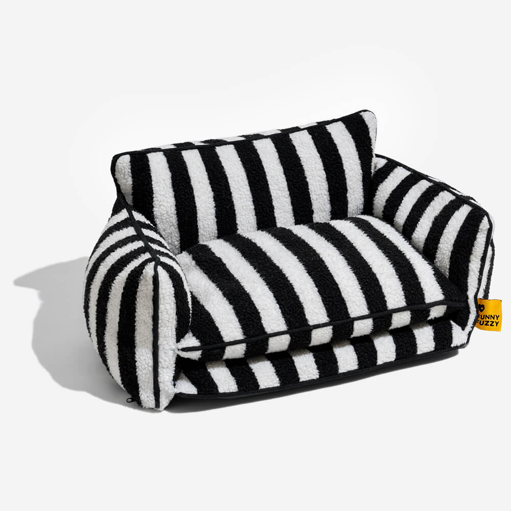 Trendy Striped Faux Lambswool Double Layer Cat Couch Sofa Bed - Image 13