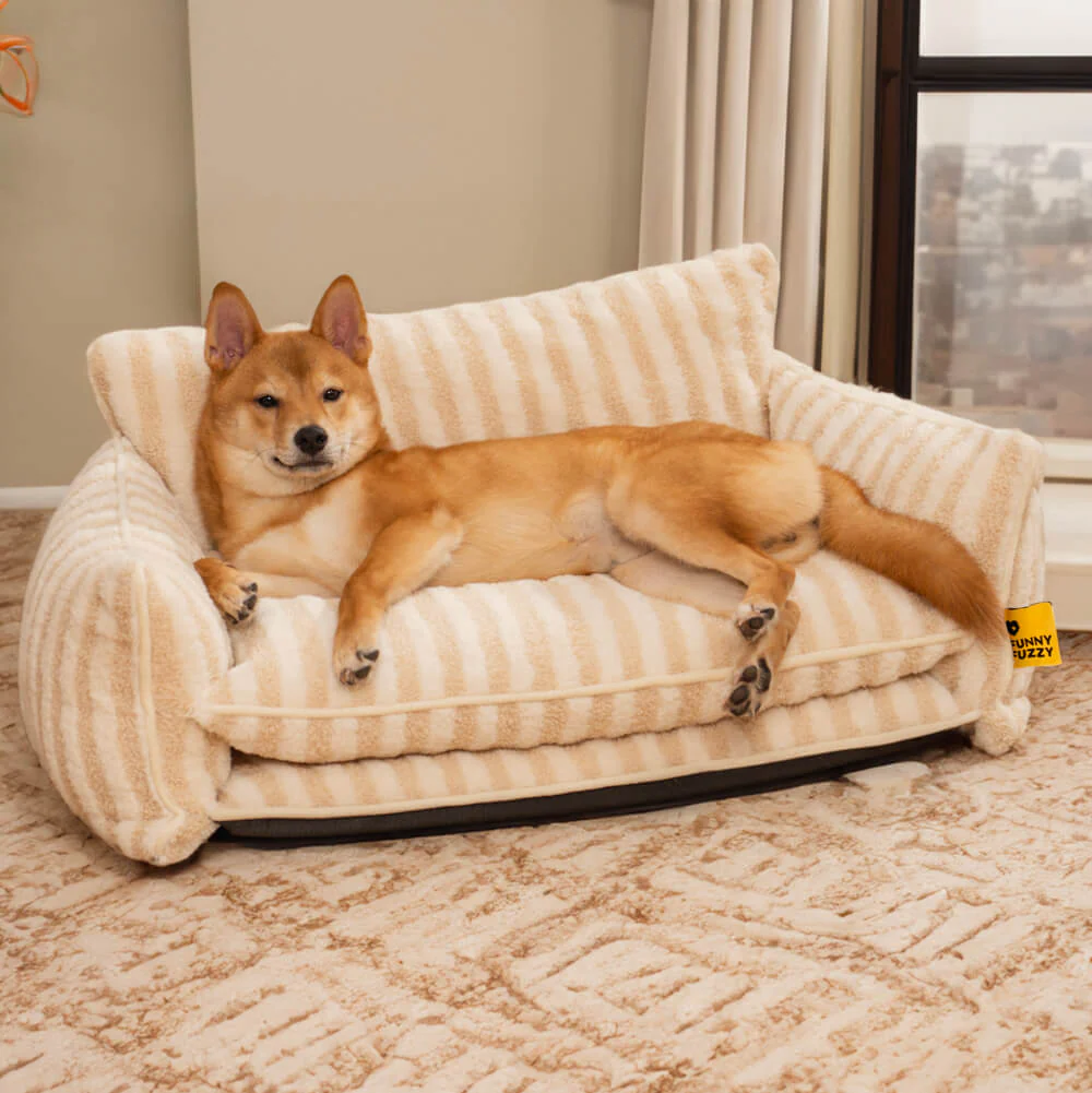 Trendy Striped Faux Lambswool Double Layer Dog & Cat Sofa Bed - Outdoor - Image 17
