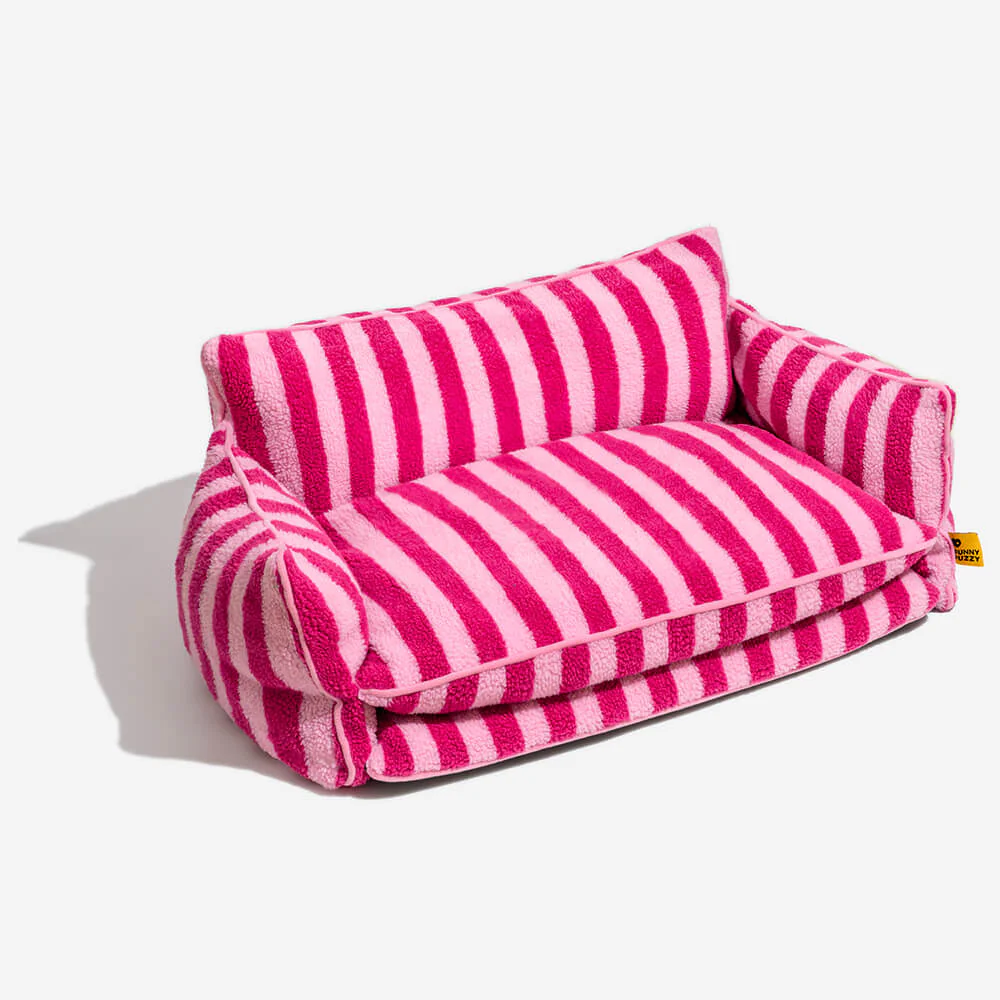 Trendy Striped Faux Lambswool Double Layer Dog & Cat Sofa Bed - Outdoor - Image 3