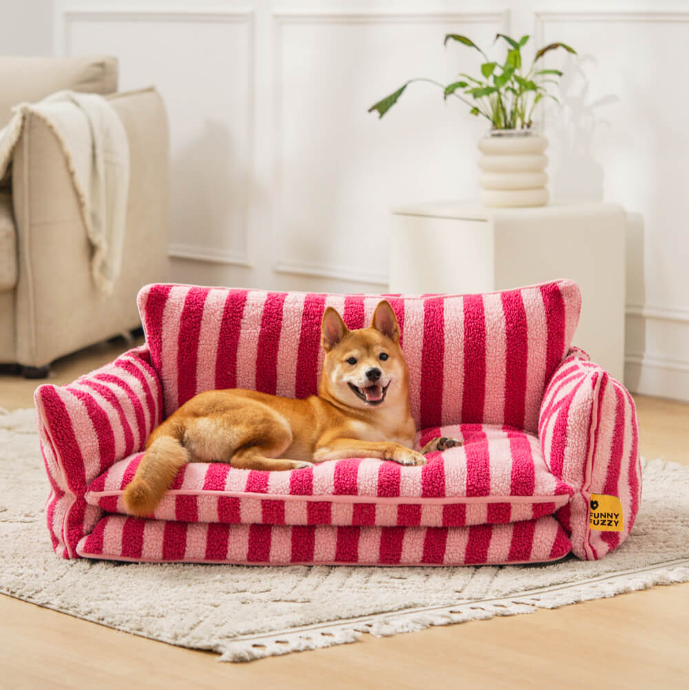 Trendy Striped Faux Lambswool Double Layer Dog & Cat Sofa Bed - Outdoor - Image 4