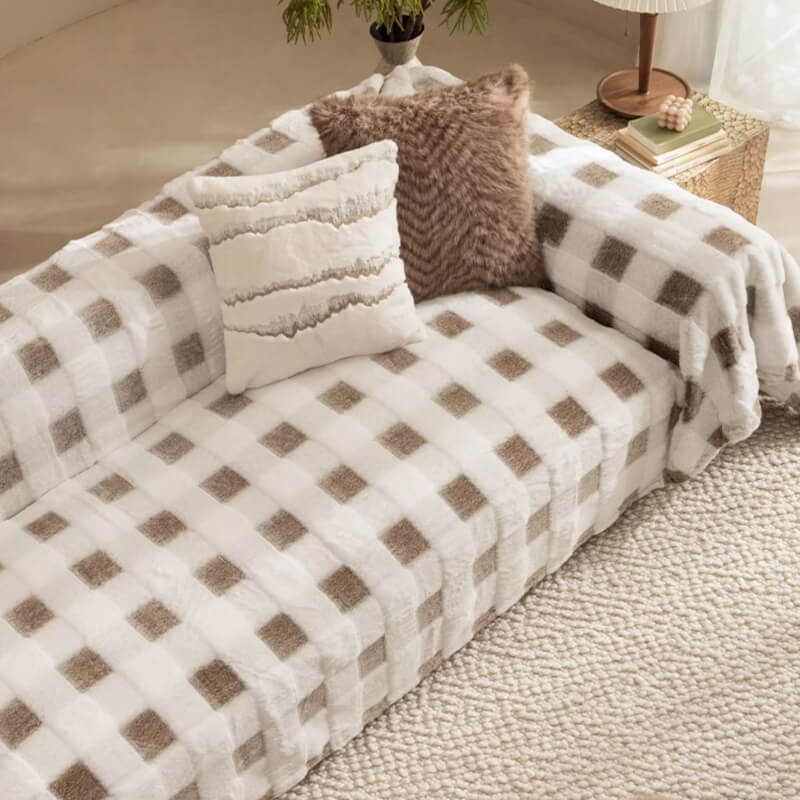 Ultra-Soft Plush Full-Cover Checkerboard Couch Cover - Image 5