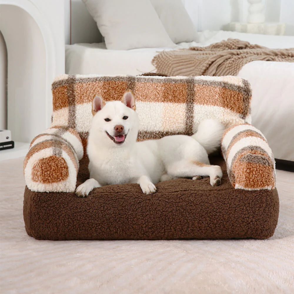 Vintage Checkered Washable Cozy Support Calming Dog & Cat Sofa Bed - Image 10