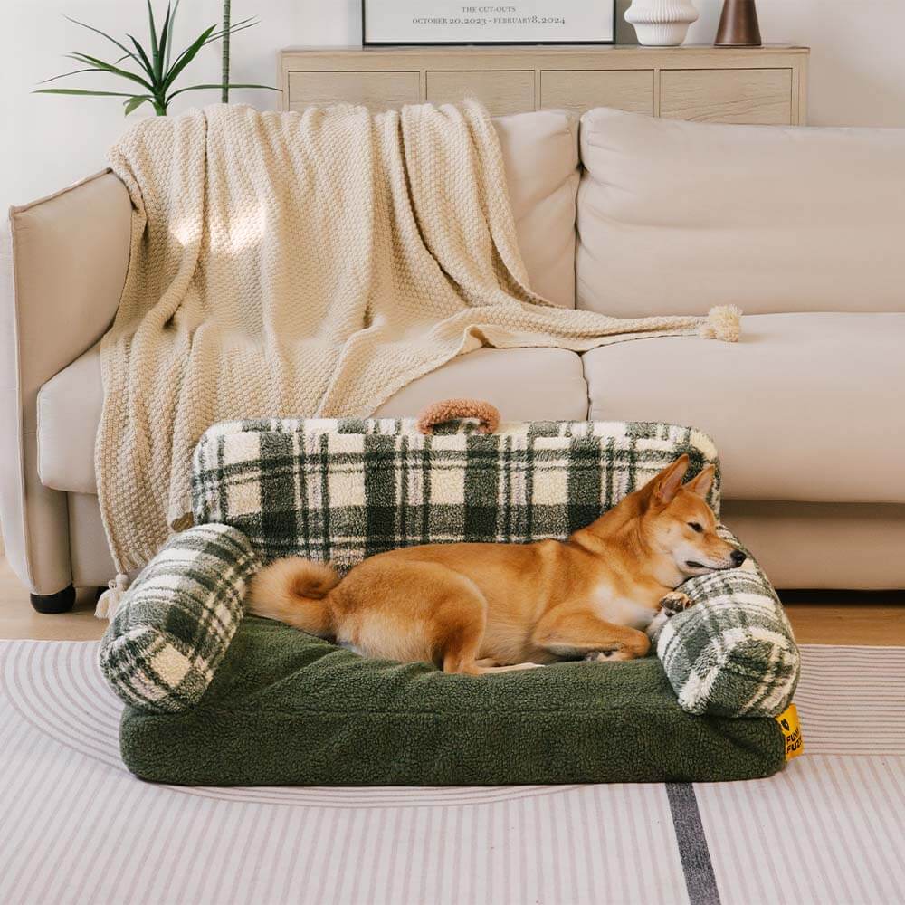 Vintage Checkered Washable Cozy Support Calming Dog & Cat Sofa Bed - Image 12