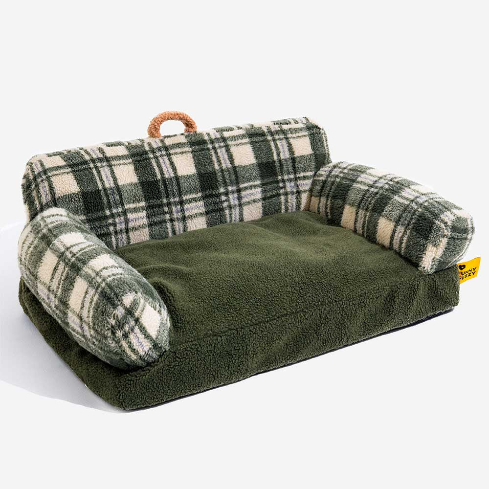 Vintage Checkered Washable Cozy Support Calming Dog & Cat Sofa Bed - Image 15
