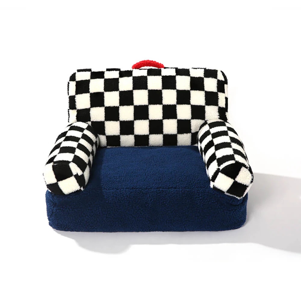 Vintage Checkered Washable Cozy Support Calming Dog & Cat Sofa Bed - Image 16