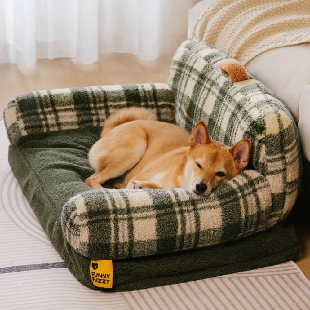 Vintage Checkered Washable Cozy Support Calming Dog & Cat Sofa Bed - Image 7