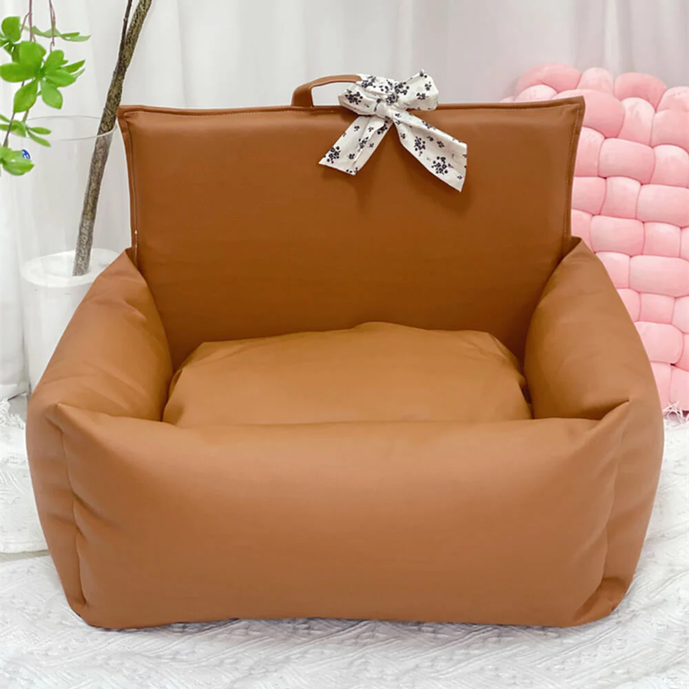 Vintage Floral Faux Leather Waterproof Anti-Scratch Puppy Dog Bed - Image 5
