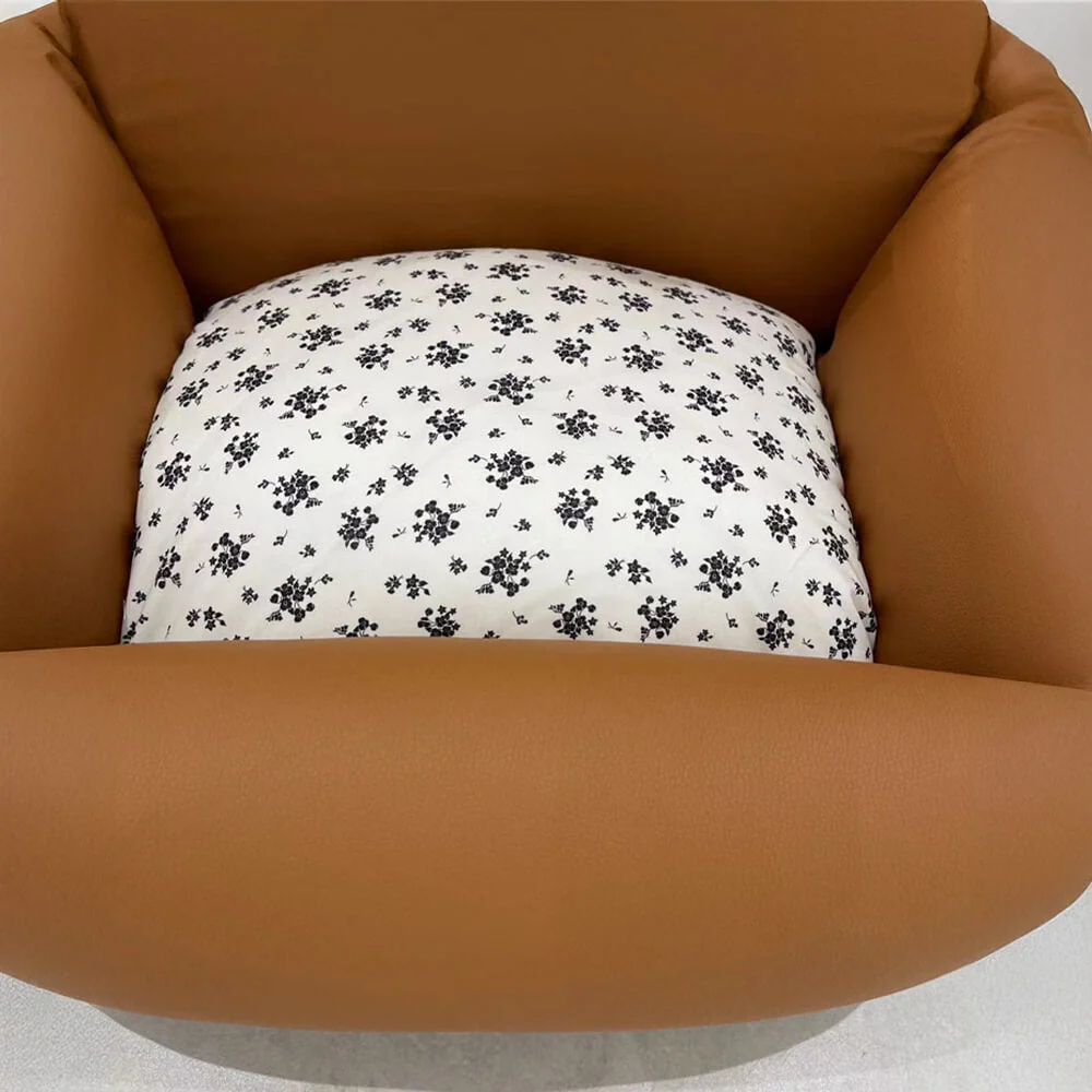 Vintage Floral Faux Leather Waterproof Anti-Scratch Puppy Dog Bed - Image 8