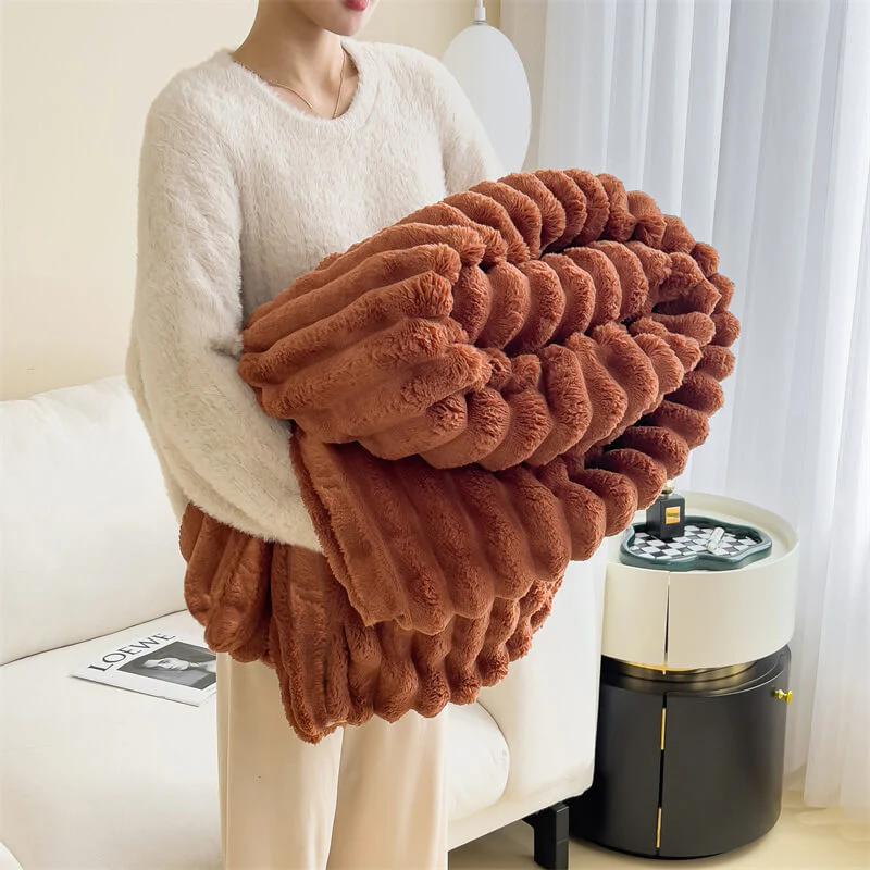 Warm Faux Rabbit Plush Sofa Throw Blanket Human Dog Blanket - Image 10