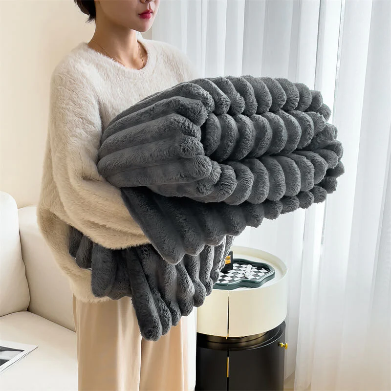 Warm Faux Rabbit Plush Sofa Throw Blanket Human Dog Blanket - Image 11