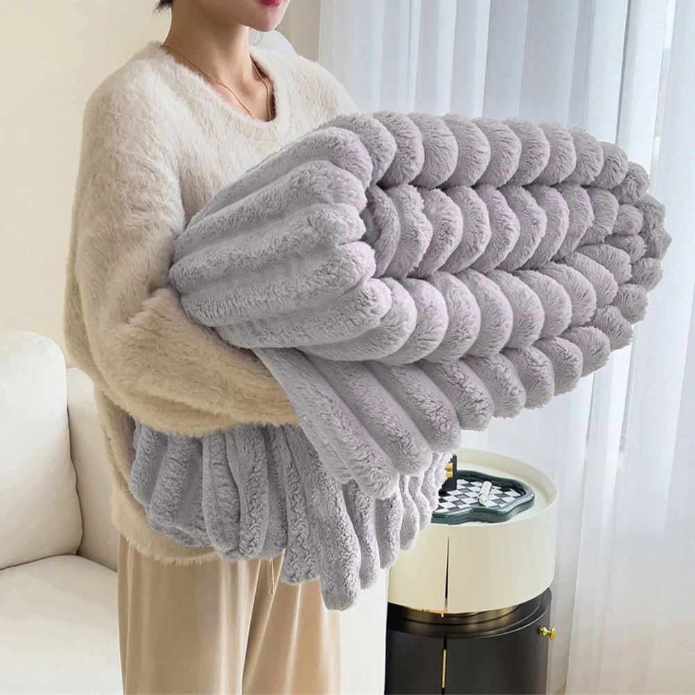 Warm Faux Rabbit Plush Sofa Throw Blanket Human Dog Blanket - Image 14