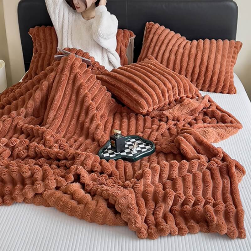 Warm Faux Rabbit Plush Sofa Throw Blanket Human Dog Blanket - Image 2