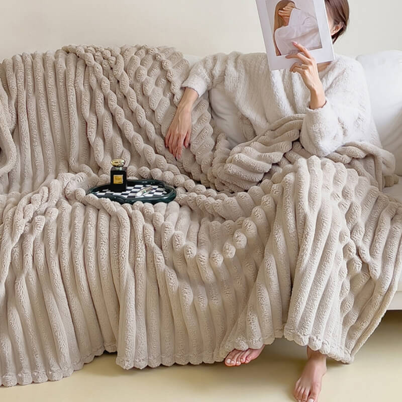 Warm Faux Rabbit Plush Sofa Throw Blanket Human Dog Blanket - Image 5